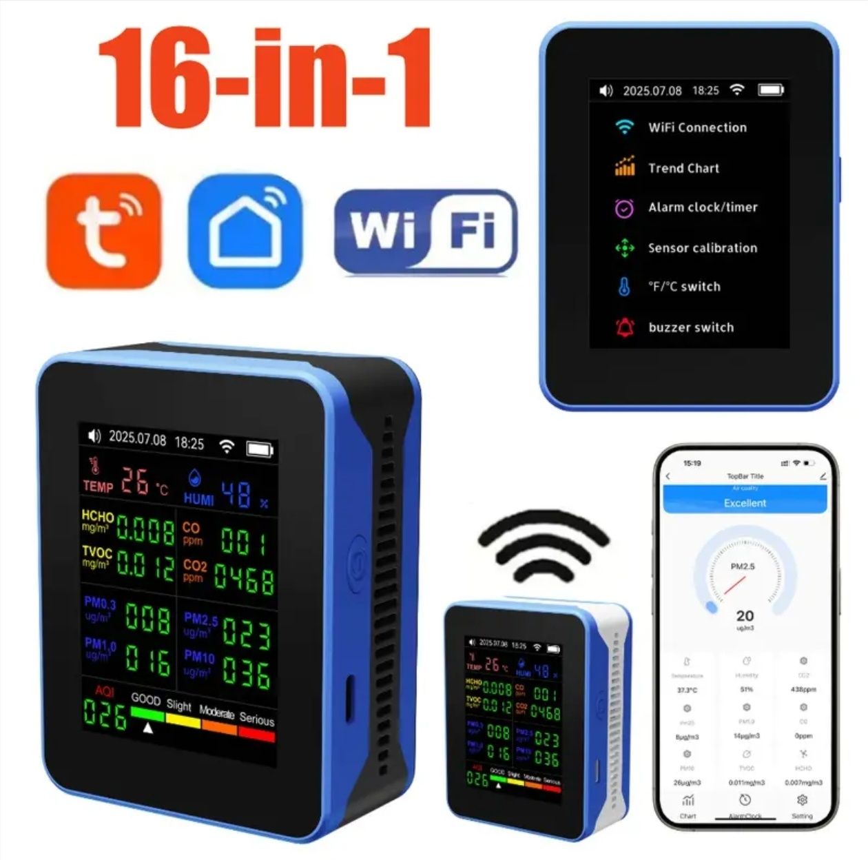 Монітор якості повітря 16-в-1 WiFi