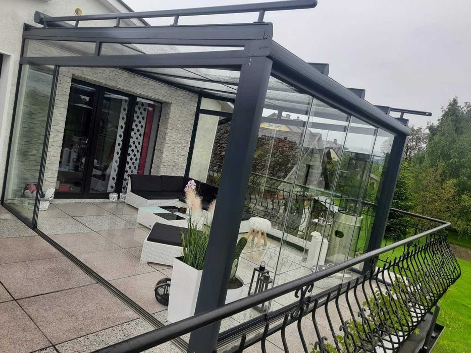 Zadaszenia tarasu ściany przesuwne szkło aluminiowe pergola oranżeria