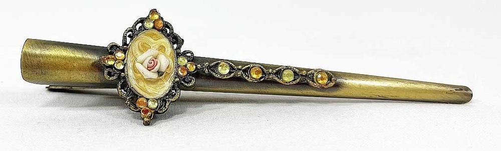 Spinka do włosów z kamyczkami i żółtą różyczką 12cm