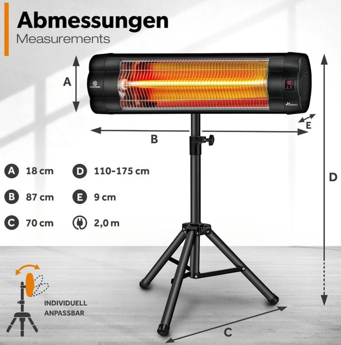 Promiennik podczerwieni TRESKO 2500W czarny z pilotem i osłoną