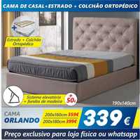 Cama Estofada Orlando + Colchão Ortopédico