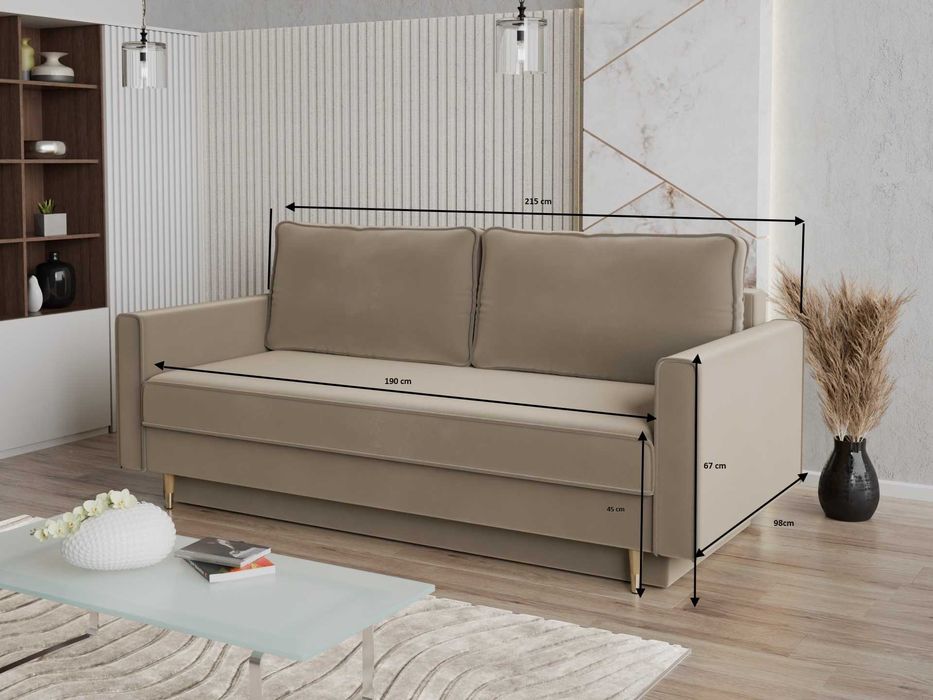 Skandynawska kanapa z funkcją spania Kopenhaga welurowa