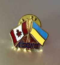 Значок, пін -Альберта, Канада, канадський і український прапор. вінтаж