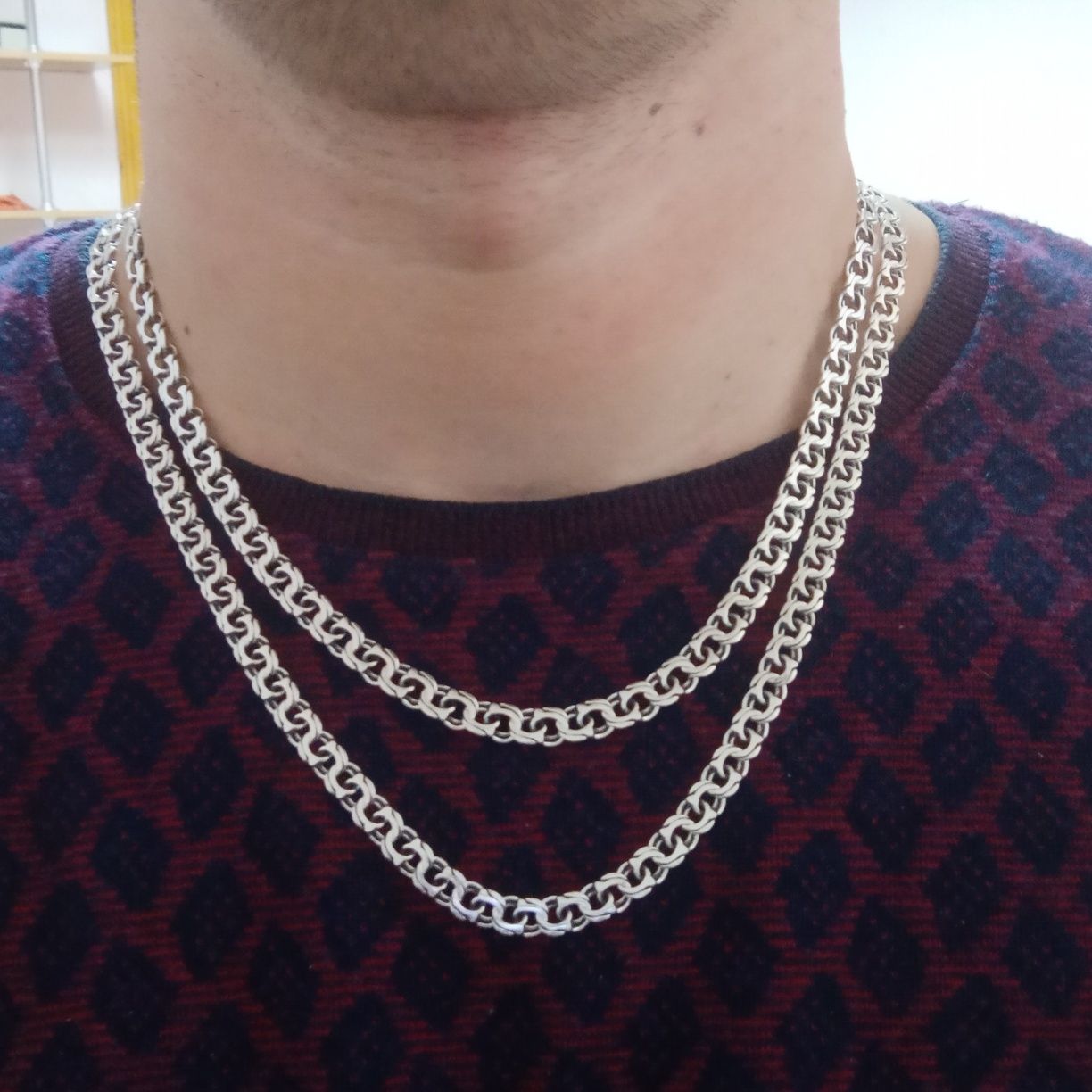 Серебряная цепочка бисмарк 7мм мужская цепь