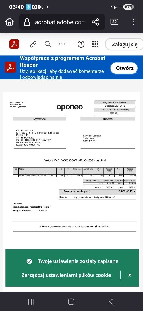 Felgi 18' z oponami Michelin