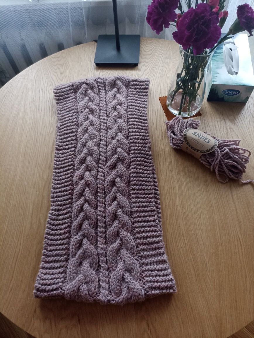 Komin dziergany handmade wełna i alpaca brudny róż. DROPS Andes 4276