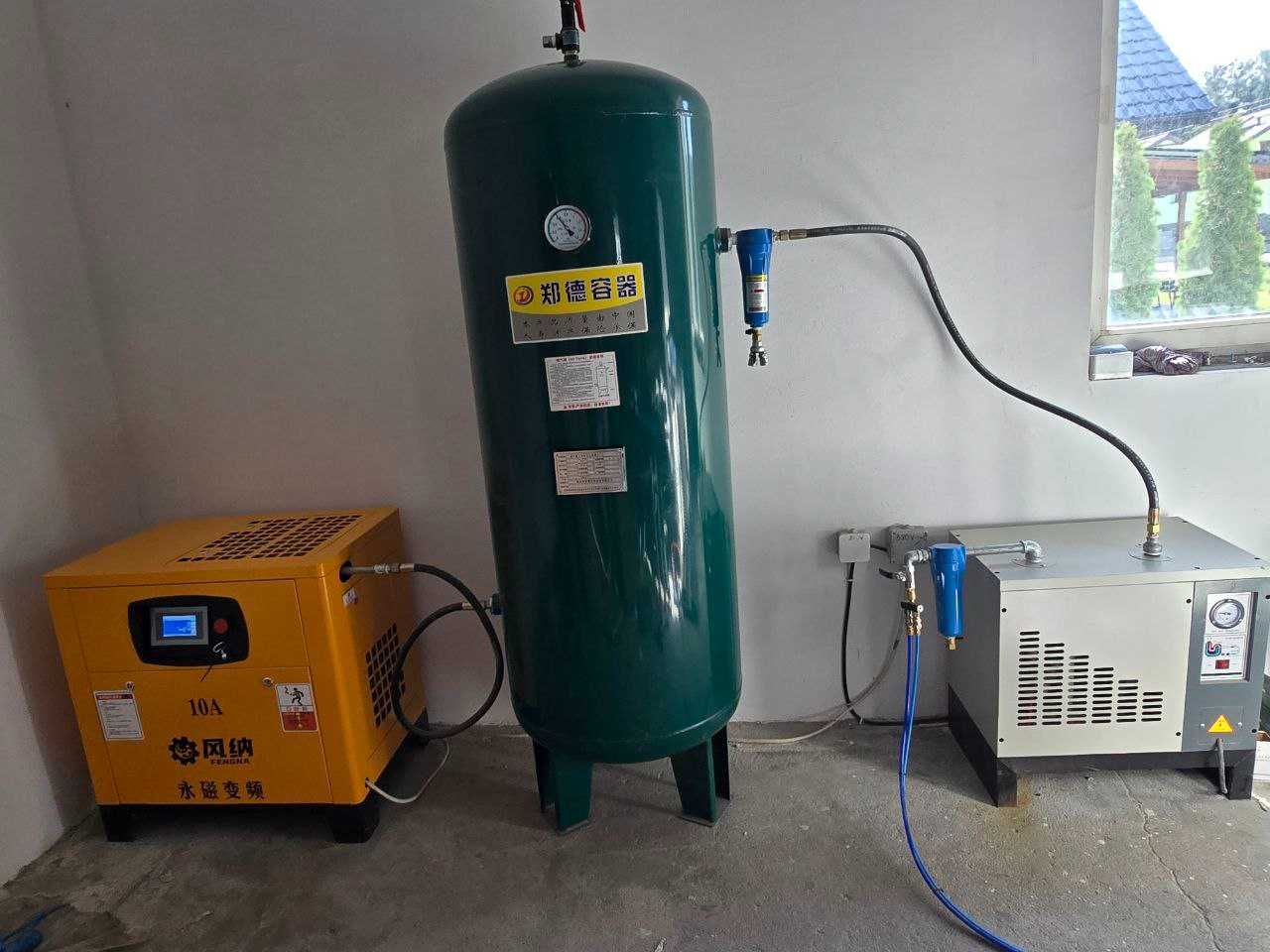 Kompresor srubowy 7.5kw + zbiornik, osuszacz powietrza i 3 filtry
