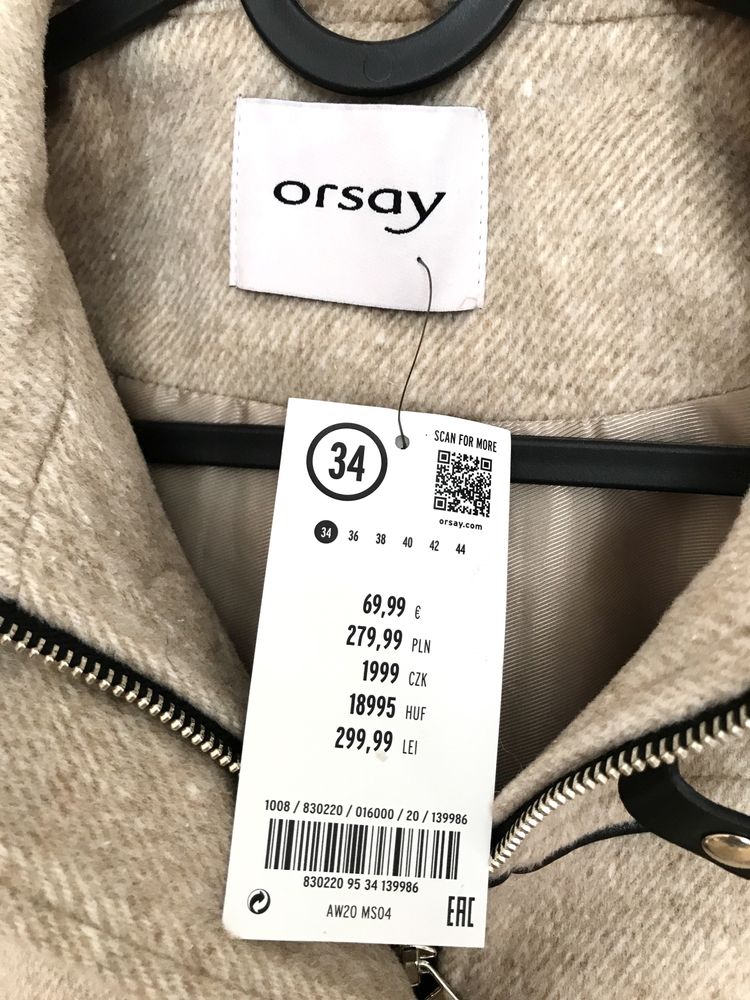 Płaszczyk budrysówka płaszcz jesień zima Orsay beżowy wełniany