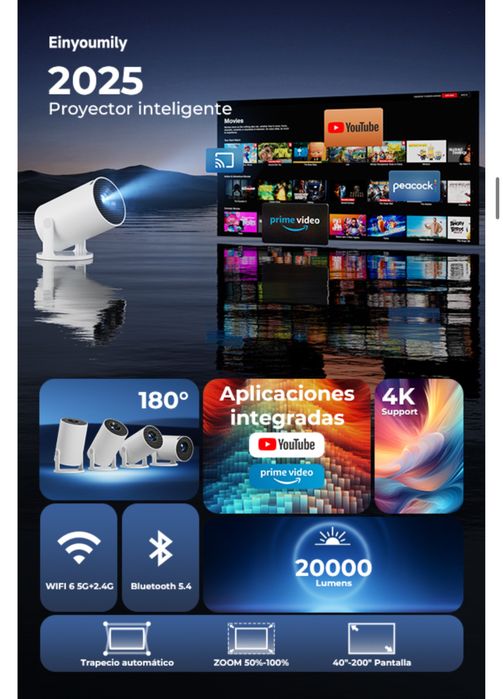 Mini Projetor 4k Store apps wifi 6 blueetoth Novo