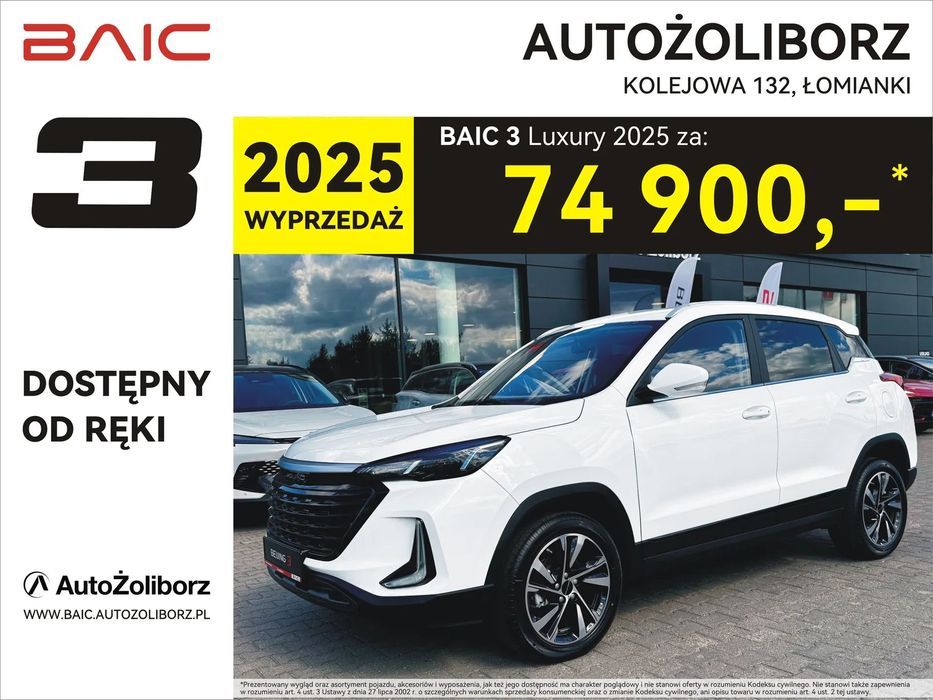 BAIC 3 Kredyt 50/50 lub Polisa OC/AC za 1 zł! Dostępny od ręki!
