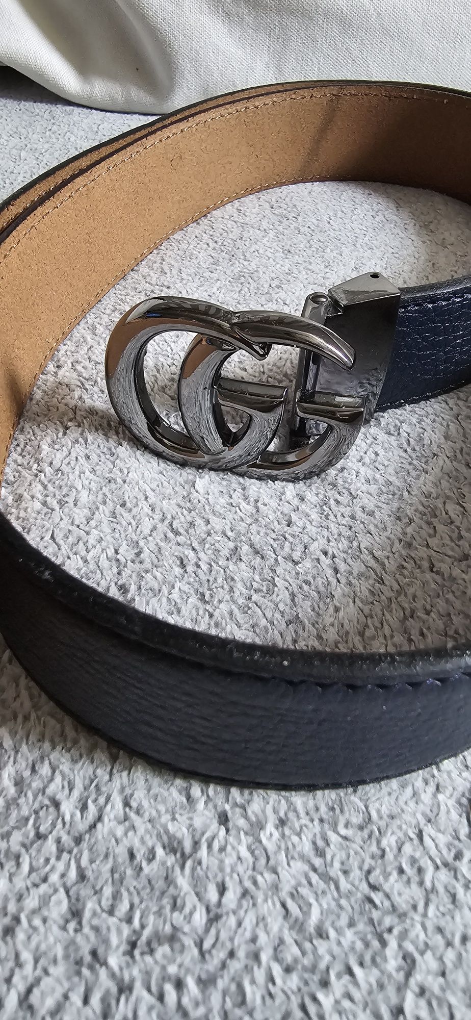 Pasek w stylu Gucci – z klamrą GG, czarny, rozmiar 115