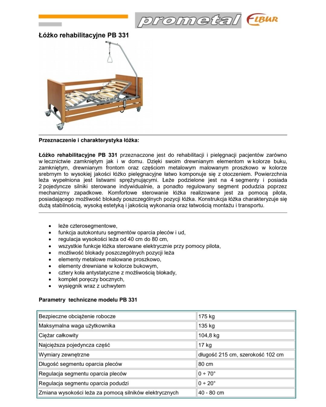 Łóżko rehabilitacyjne