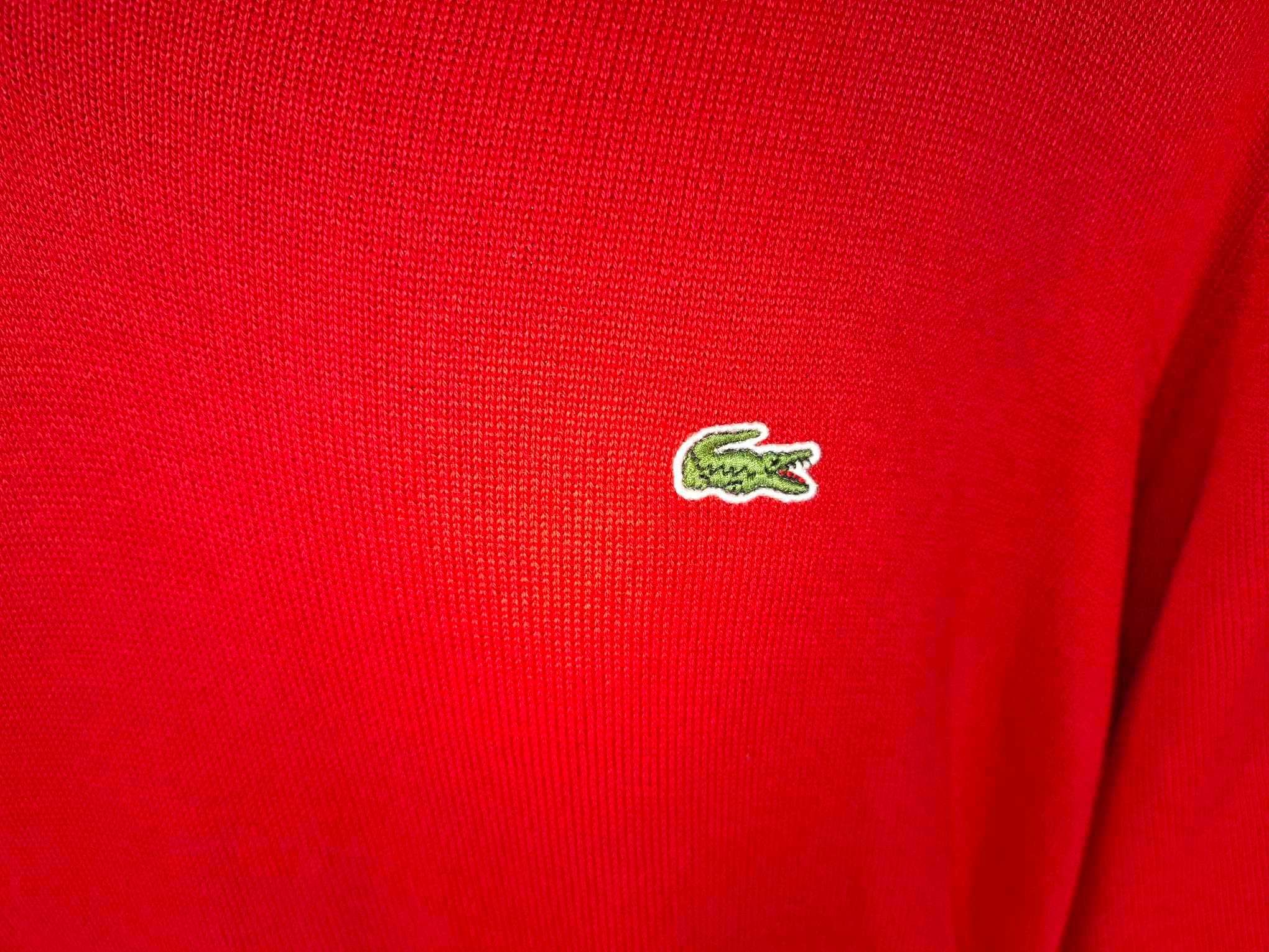 LACOSTE V-neck Sweter Męski Czerwony 7 XL Bawełna 100% Super Stan