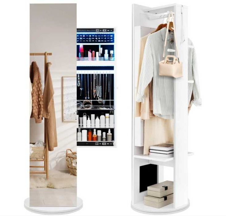 Toaletka Szafka na Biżuterię Obrotowa z Lustrem i Podświetleniem LED