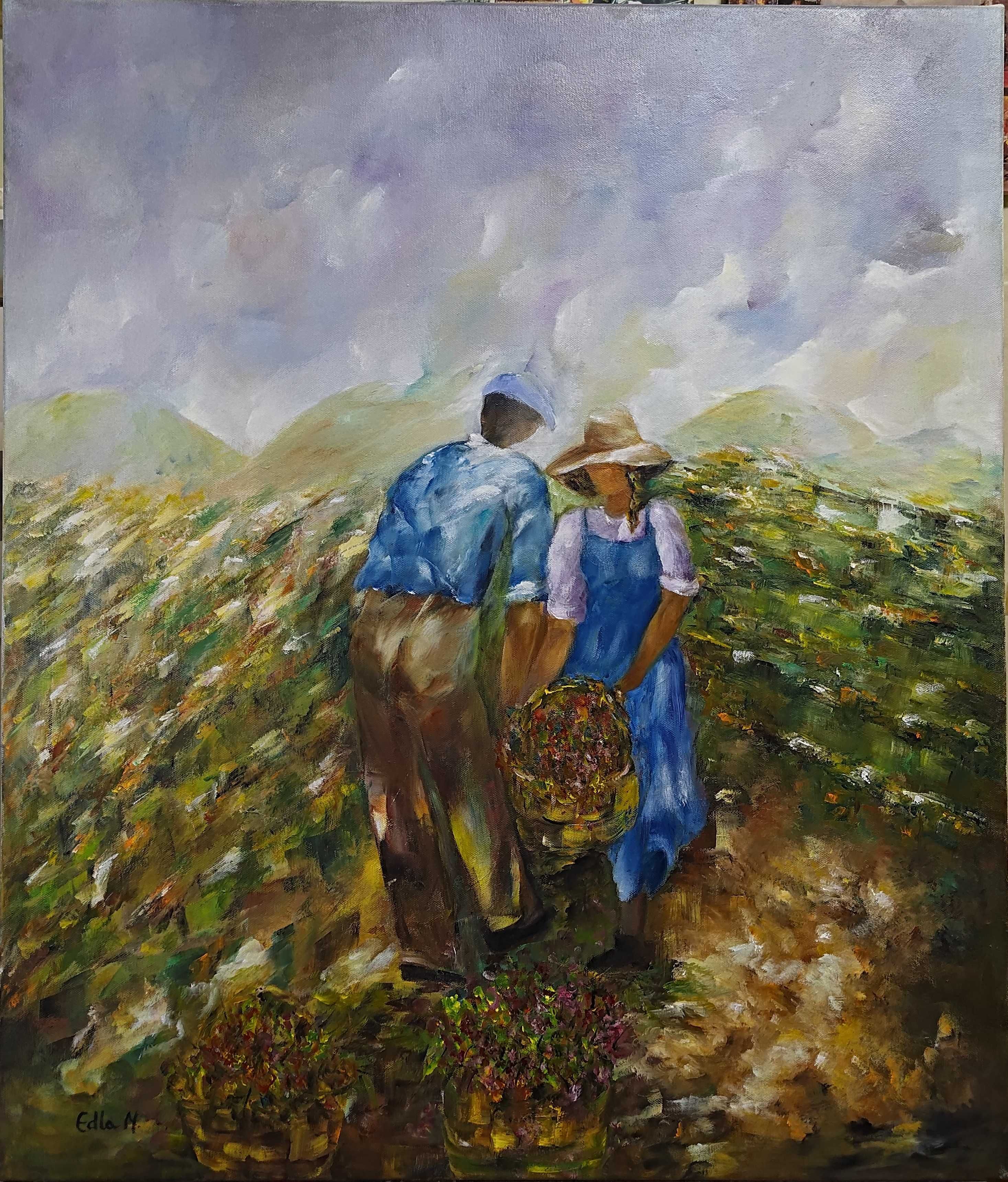 Quadro / Pintura a óleo sobre tela - "A Day in the Fields"