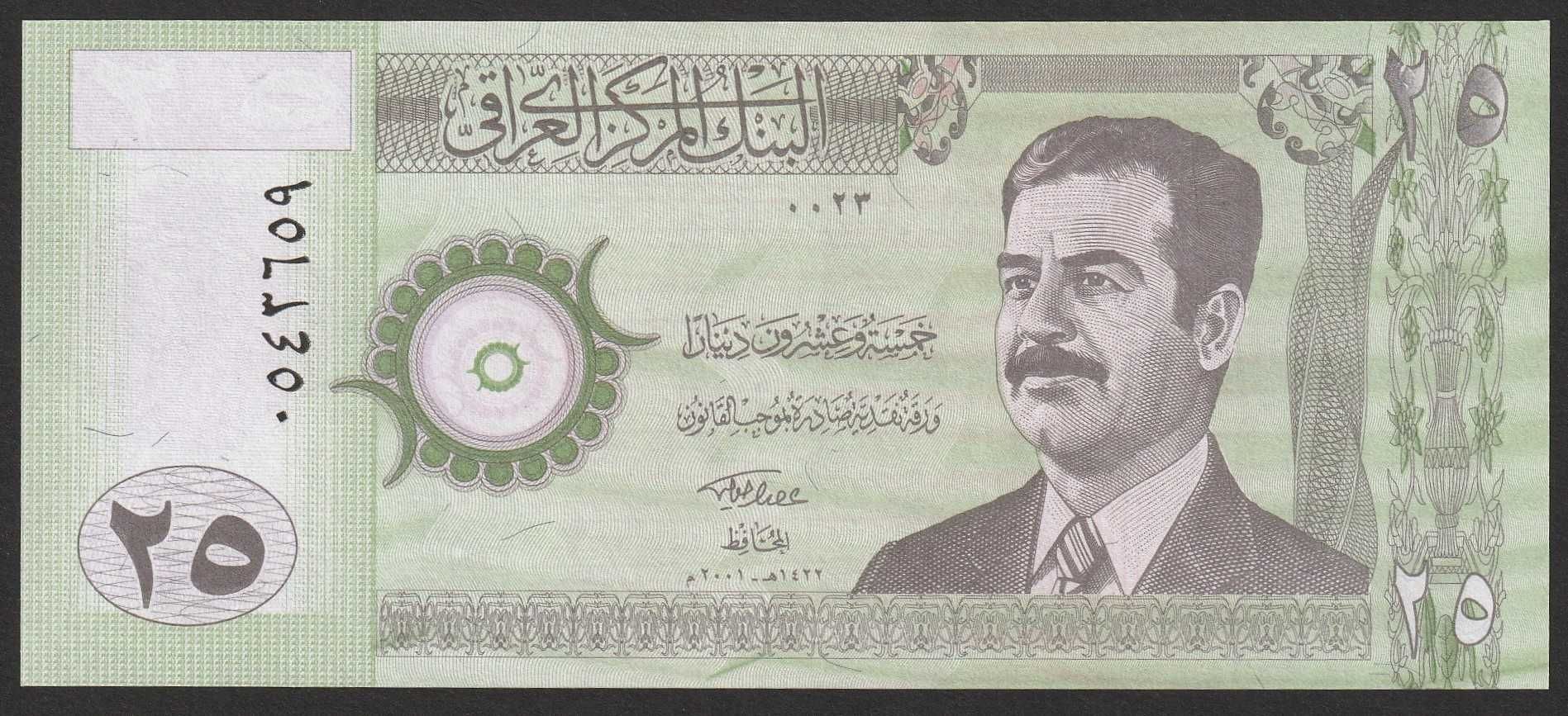 Irak 25 dinarów 2001 - Saddam Husajn - stan bankowy UNC