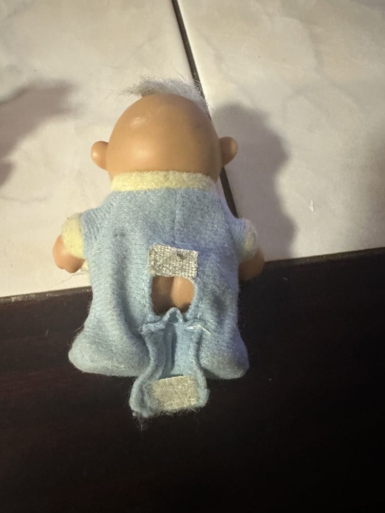 1990s Baby Boy Troll Doll in Pyjamas, Miniature Troll