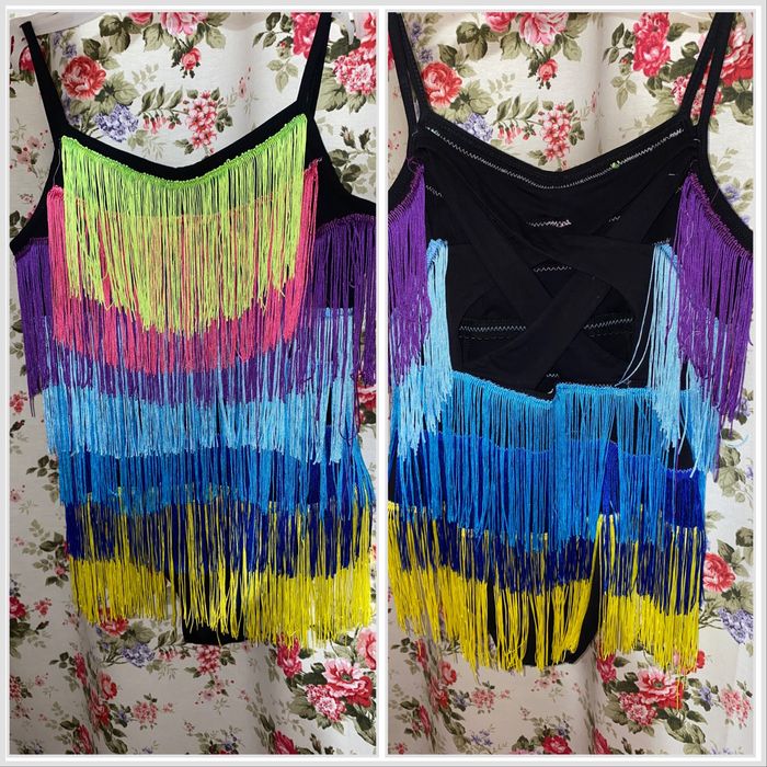 Купальник для бальных танцев с бахромой на рост 158 см. Боди для танца