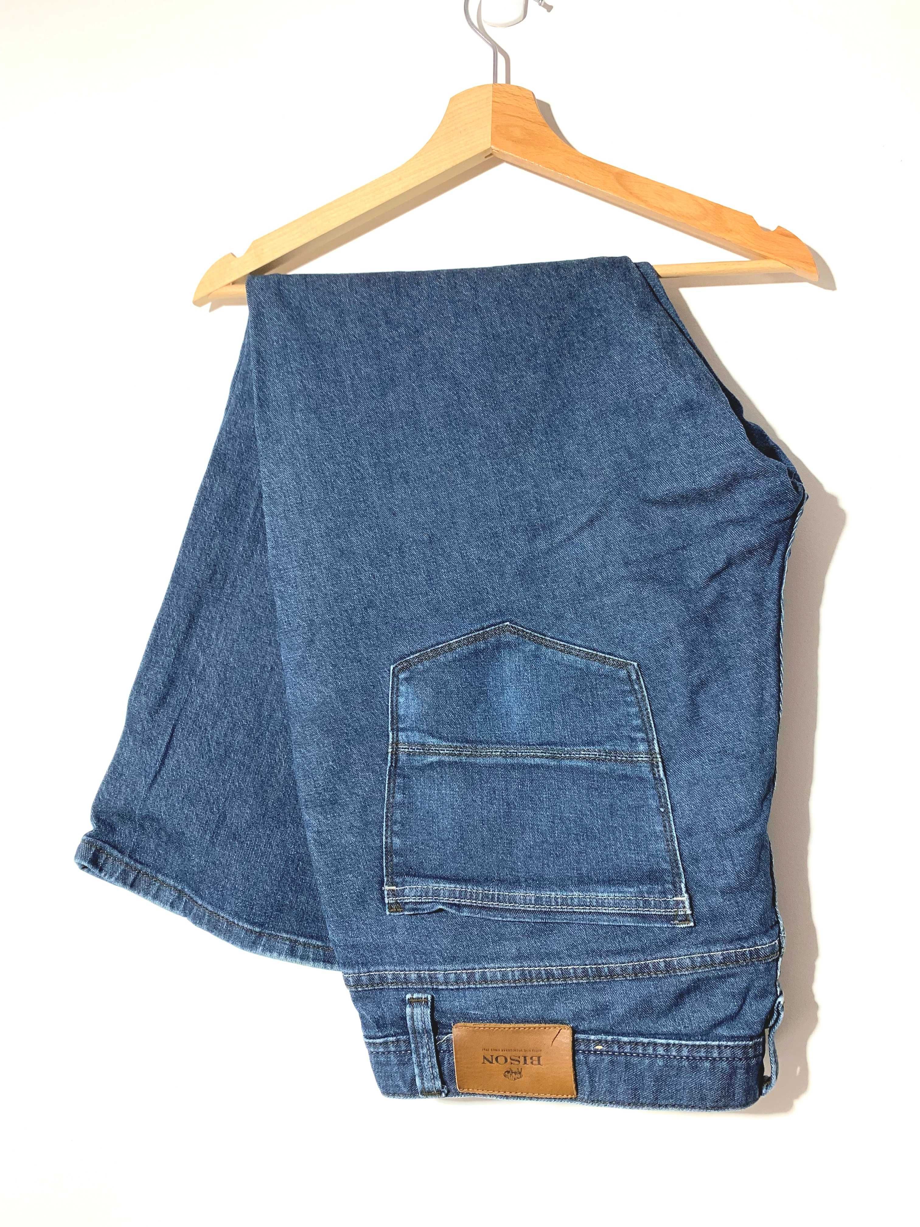 oryginalne męskie spodnie jeans Bison W40 L30 granatowe denim