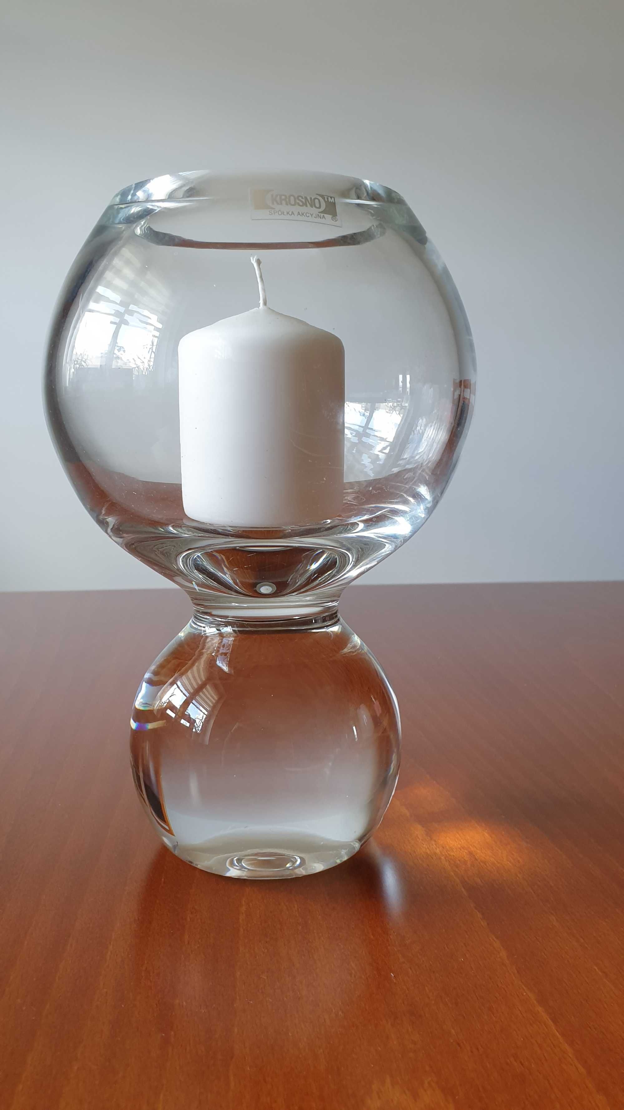 Rękodzieło KROSNO wazon, dekoracja, świecznik ozdoba grube 1 cm szkło
