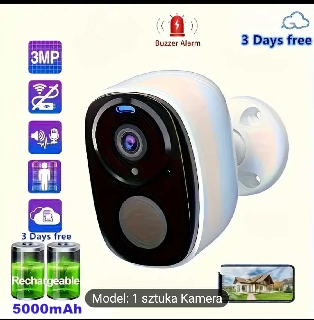 Kamera wifi na baterię ładowana przez usb albo panel solarny 3mpx nowa