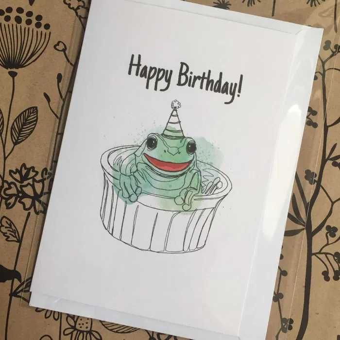 Kartka okolicznościowa urodzinowa na prezent z żabą