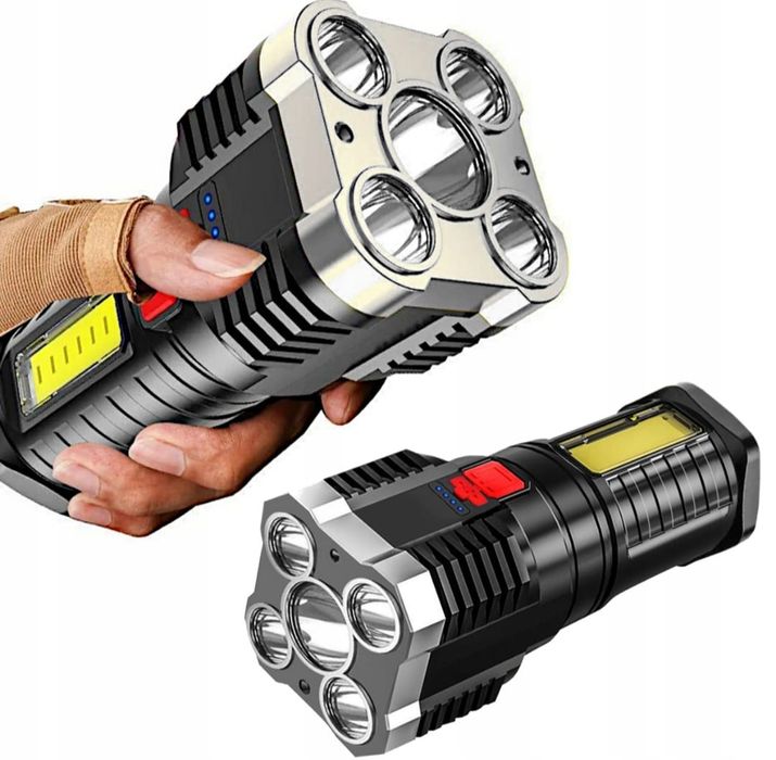 Latarka na akumulator ręczna szperacz LED COB USB mocna survival