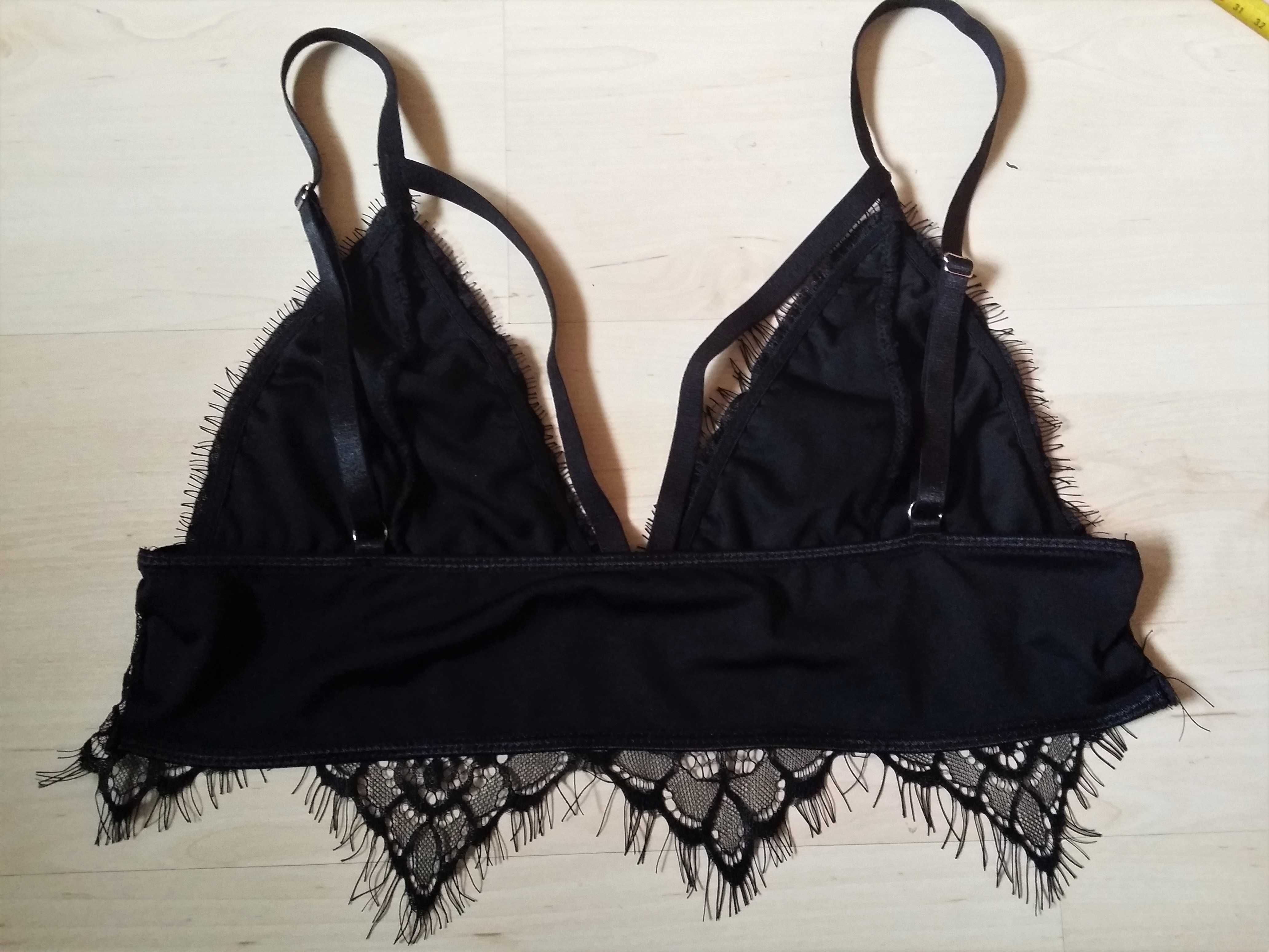 koronkowy bralet czarny crop top braletka stanik gorset gotycki L elas