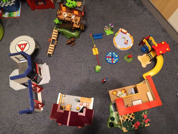 Duży zestaw Playmobil szkoła domek straż plac zabaw żłobek