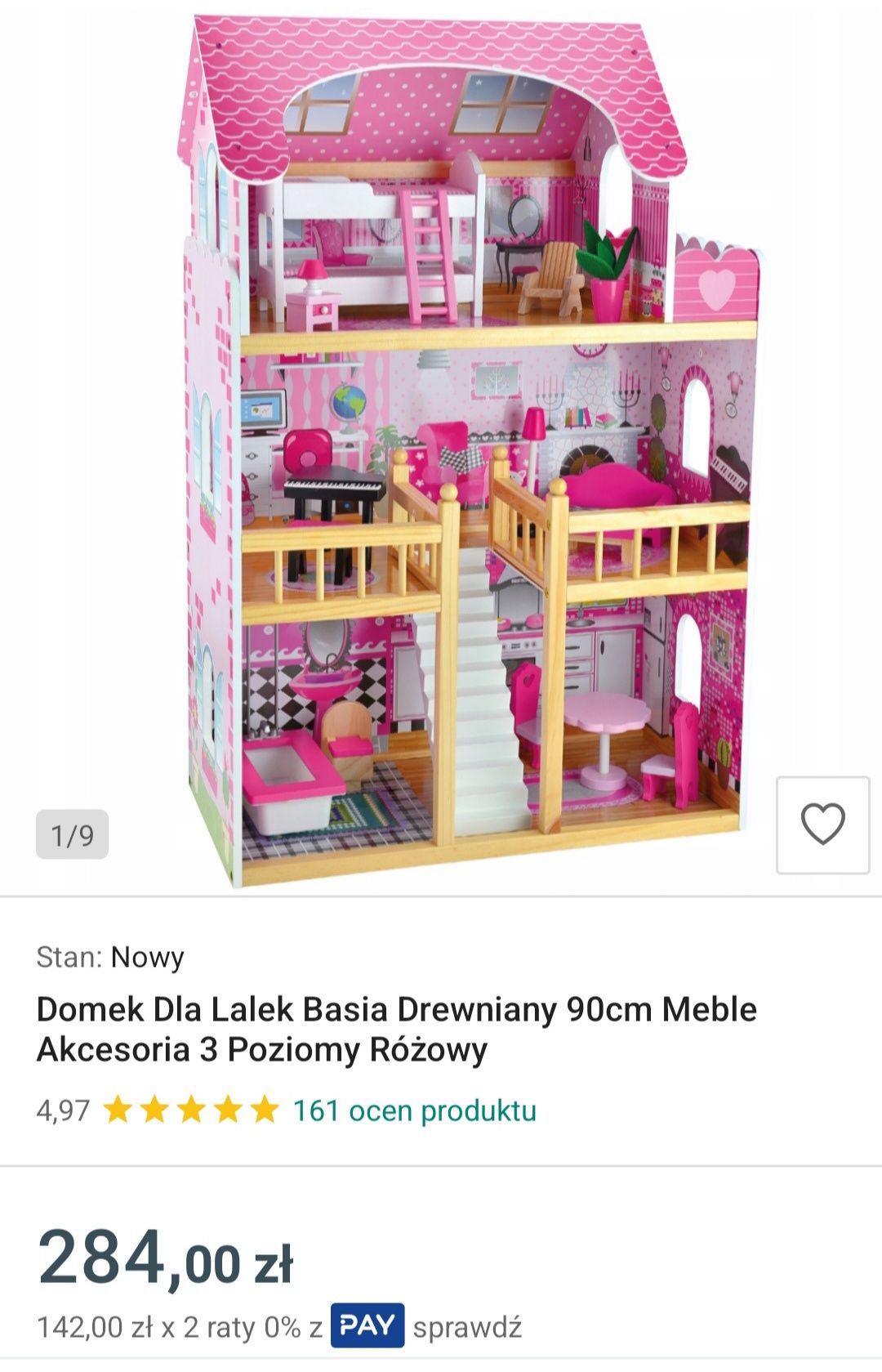 Domek Dla Lalek Basia Drewniany 90cm + Meble