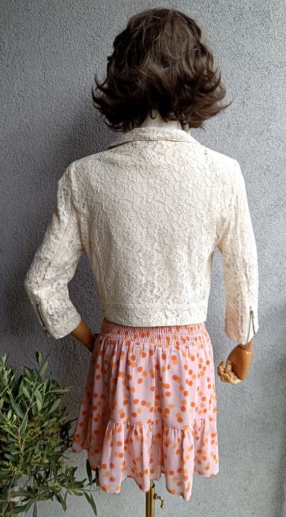 H&M koronkowa ramoneska M 38 biust 45-49x2 koronka 3/4 rękawy lolitka