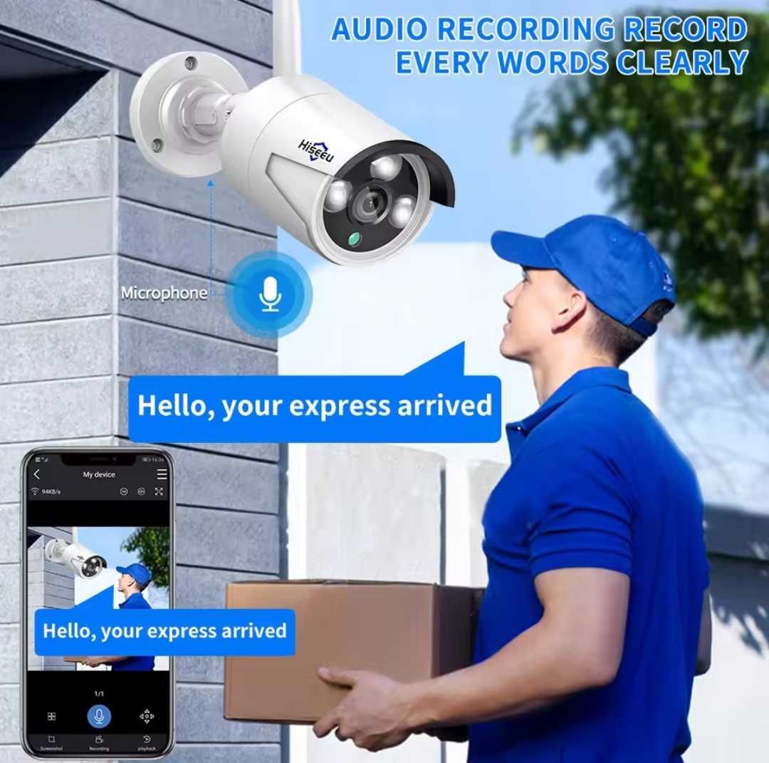 Sistema de Videovigilância CCTV NVR Wi-Fi 4 Câmaras  5MP HISEEU (NOVO)