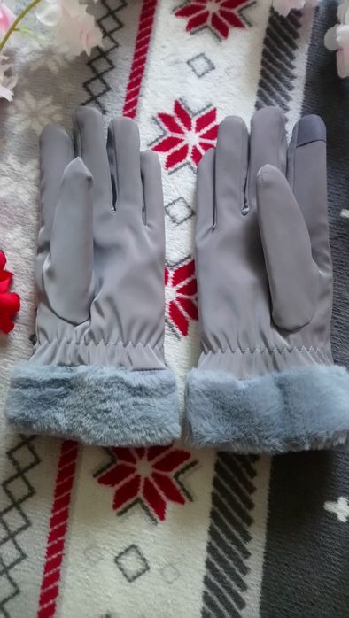 Rękawiczki damskie ocieplane z dotykiem szare eleganckie