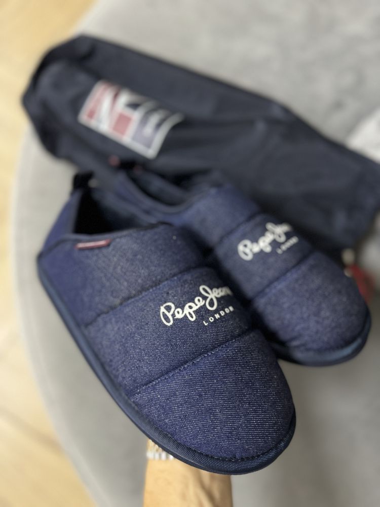Nowe Oryginalne Kapcie Męskie Pepe Jeans Granatowe Ocieplane