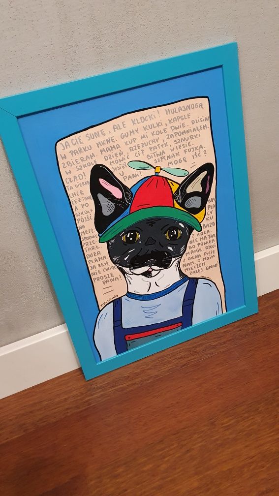 Obraz Kot plakat grafika w ramce kotek handmade A3 dla dziecka pop art