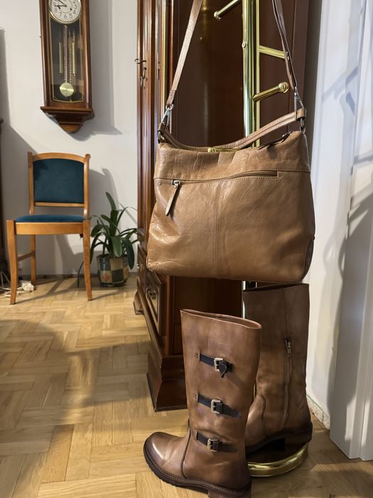 Komplet ze skory naturalnej kozaki damskie 37 i torba
