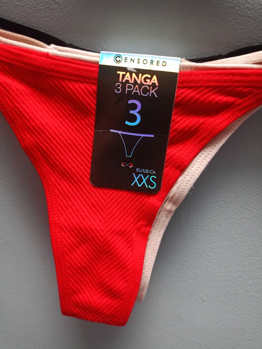 Komplet stringów roz XXS nowe 3 pack Censored