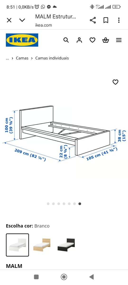 Cama IKEA Malm com colchão e estrado. Praticamente novo