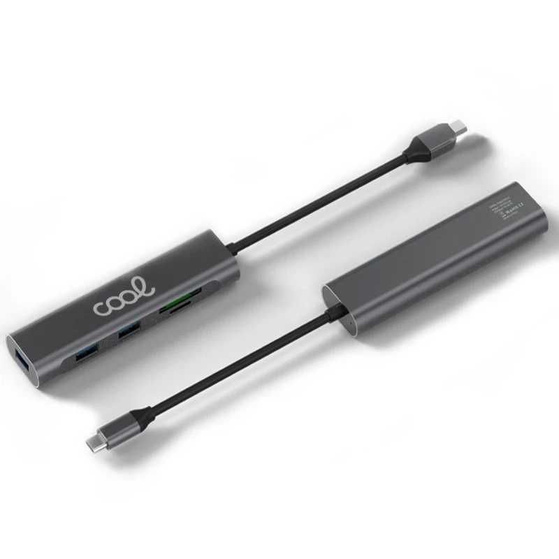 Hub Universal 5 em 1 de Alumínio Tipo C 3 x USB 3.0 + SD + Micro SD