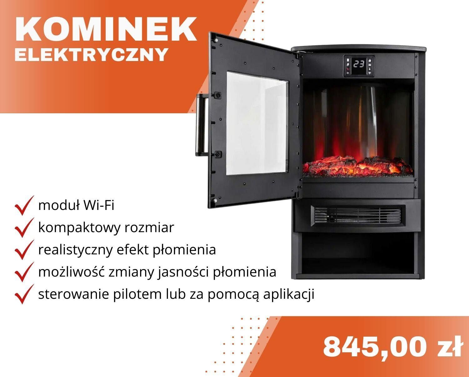 Kominek elektryczny do zabudowy, kominek wolnostojący. Kominki