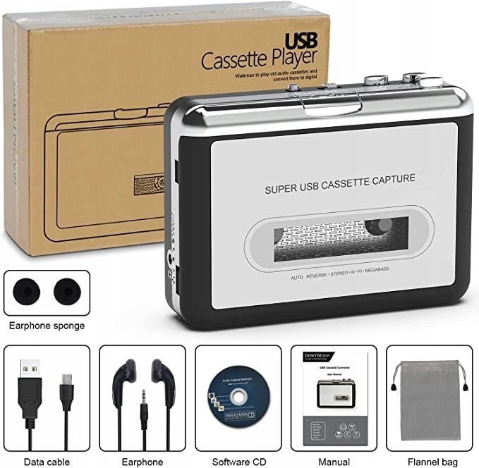 walkman odtwarzacz kasetowy kaset mobilny retro konwerter słuchawki