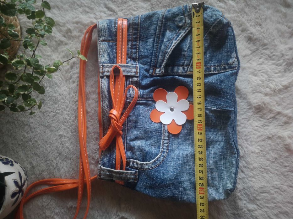 Jeansowa handmade torebka z kwiatkiem