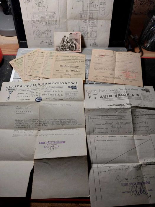 Motocykl Triumph 1938 - Stare Dokumenty zakupu, opłaty - Auto Union
