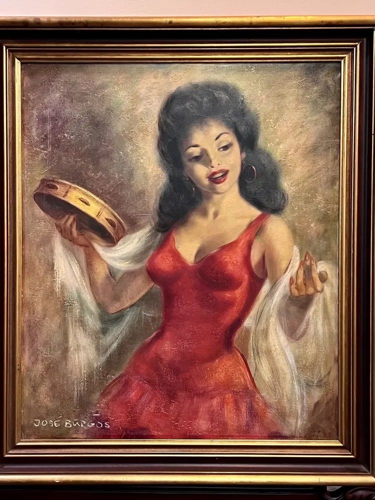 Картина «Испанская девушка с бубном».Холст.Масло