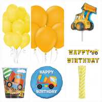 Zestaw balonów, urodziny, plac budowy, betoniarka, koparka, girlanda