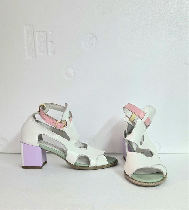 Buty damskie sandały skórzane multikolor na słupku Oleksy 38