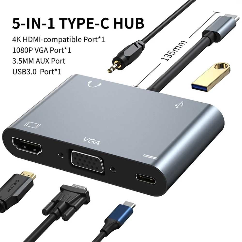 DOC-станція 5 в 1 VGA PD адаптер Usb Splitter