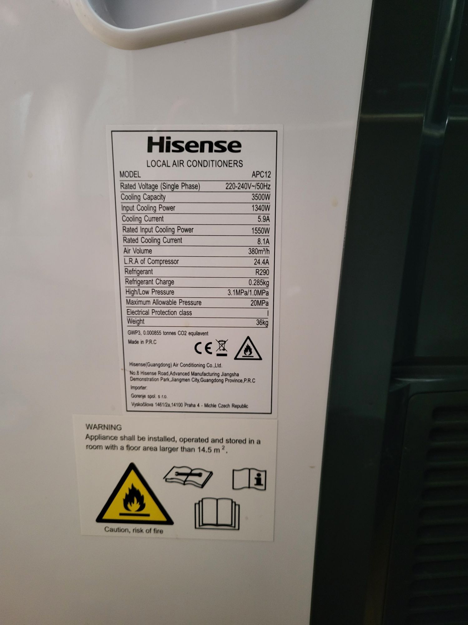 Кондиціонер мобільний Hisense APC12 | 3,5кВт | 35м² | 12000BTU | 52дБ