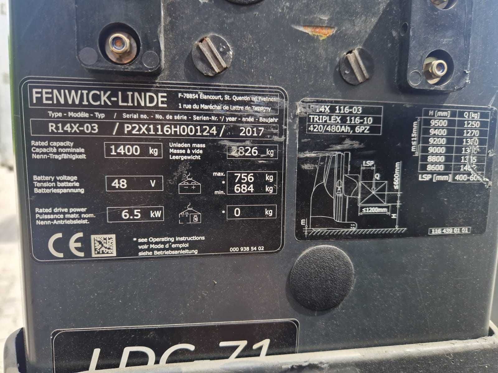 Wózek widłowy Linde R14X-03, boczny 1,4 t, h=6,5 m