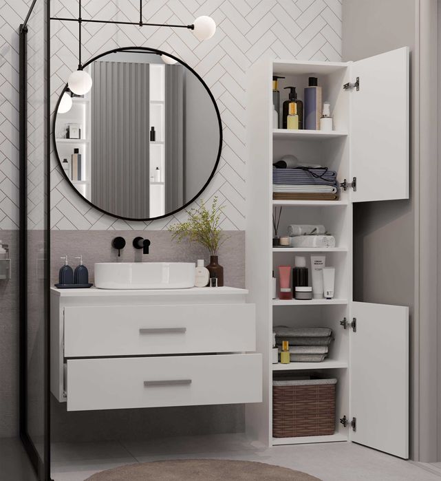 Szafka łazienkowa NEL 80 Wisząca 80 CM Pod Umywalkę 2 Szuflady BIAŁA